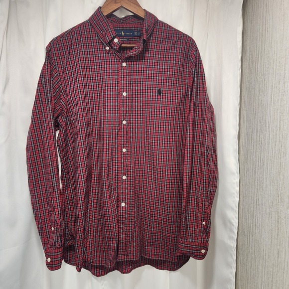Ralph Lauren Other - Ralph Lauren Shirt Mens Med 16.5 Classic Poplin Red Black Plaid L/S Button Down
